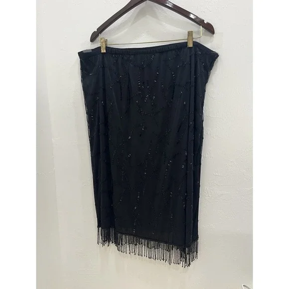 VINTAGE Laurence Kazar Skirt Womens Plus Size 1X Beaded Black Evening Party - Picture 6 of 7